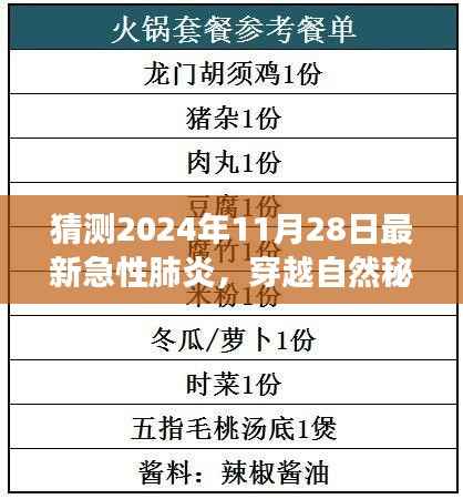 未来急性肺炎下的自然秘境探索之旅,穿越心灵深处的宁静时光预测(2024年11月28日)